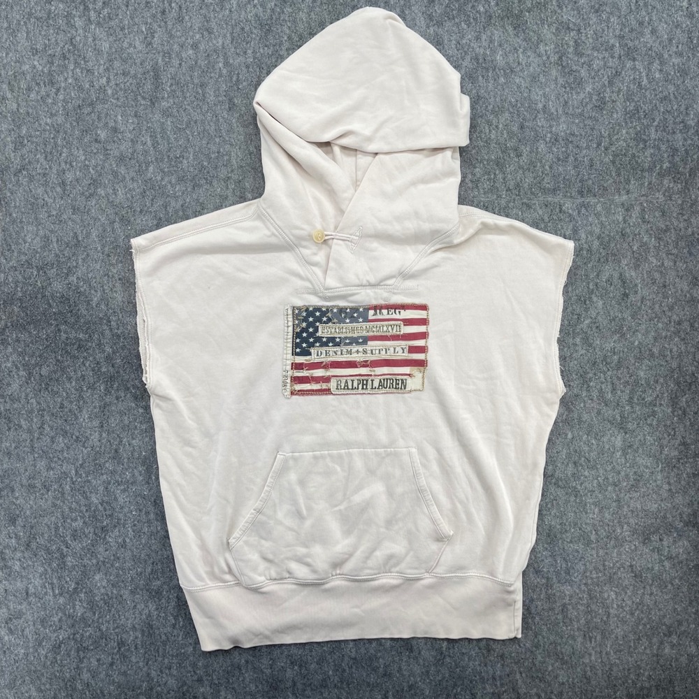 Denim & Supply Ralph Lauren Sleeveless Hoodie Mens Large American Distressed